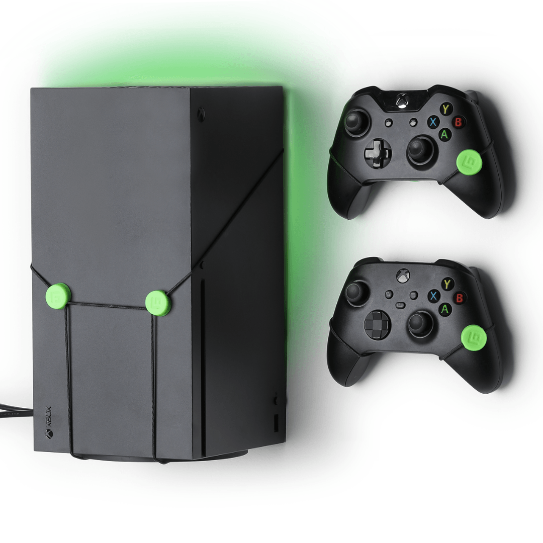 Floating Grip Deluxe Bundle til Xbox Series X – ophæng med grøn LED; konsol og controllere medfølger ikke
