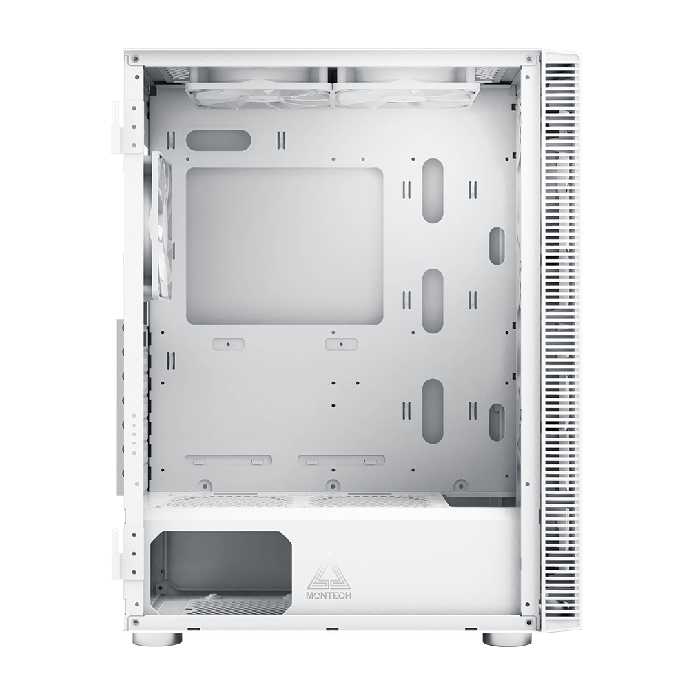 Montech X3 Glass White - 3x 140 mm statiska RGB-fläktar + 3x 120 mm statiska RGB-fläktar, sidosvängbart härdat glas