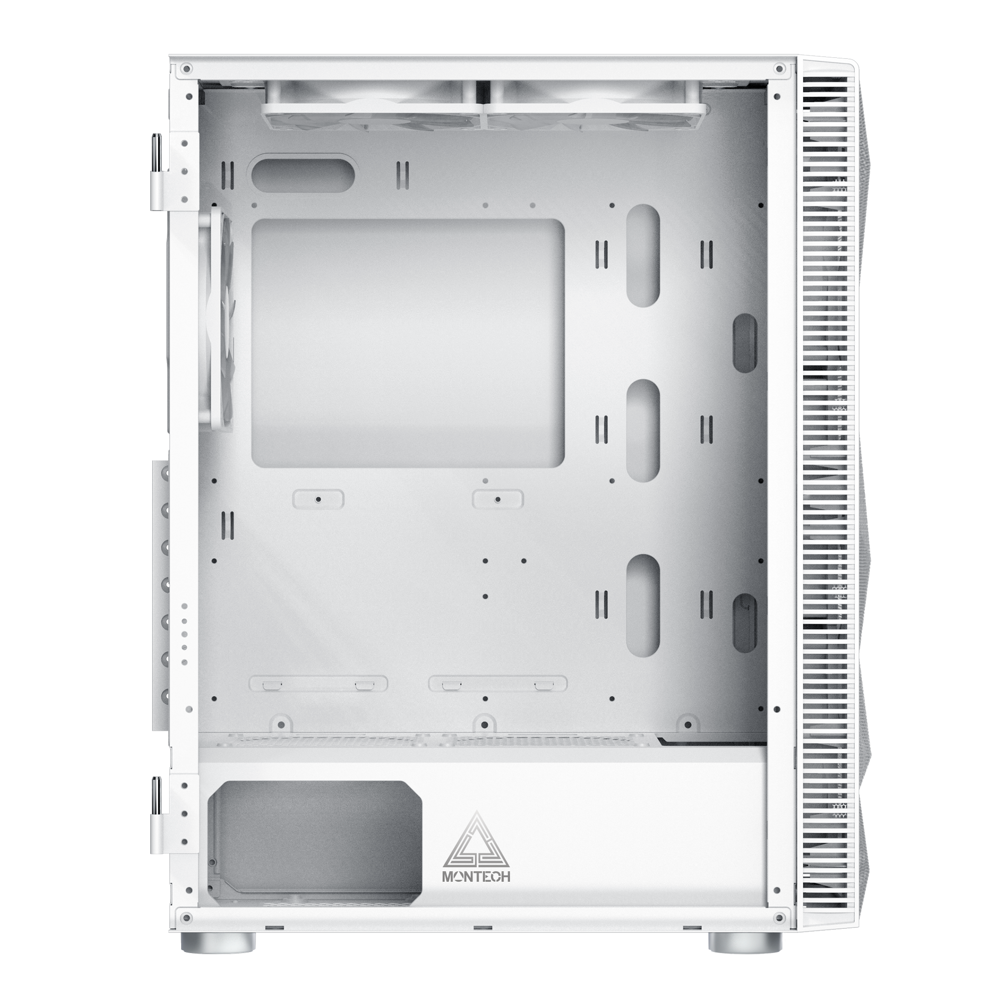 Montech X3 Mesh White - 3x 140mm static RGB fans + 3x 120mm static RGB fans, Side Swivel Tempered Glass