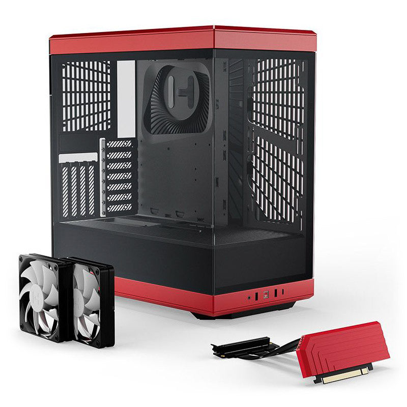 HYTE Y40 Red Miditower - Panoramic Glass Veil, included PCIe 4.0 riser cable, 2 included fans