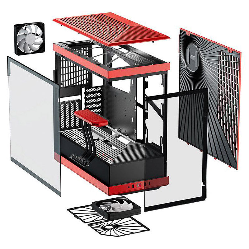 HYTE Y40 Red Miditower - Panoramic Glass Veil, included PCIe 4.0 riser cable, 2 included fans