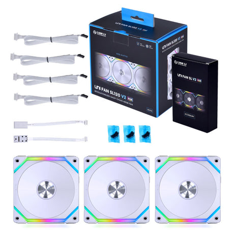Lian Li UNI FAN SL V2 120 RGB PWM Fan 3 Pack, White - 120 mm, 28mm frame Lian Li